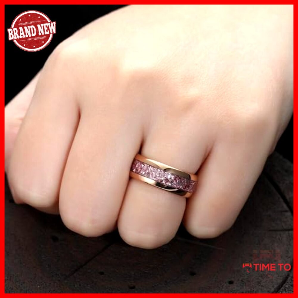 Tungsten Carbide Wedding Band with Morganite Stone, Size 7-14, Unisex Promise - Picture 5 of 7